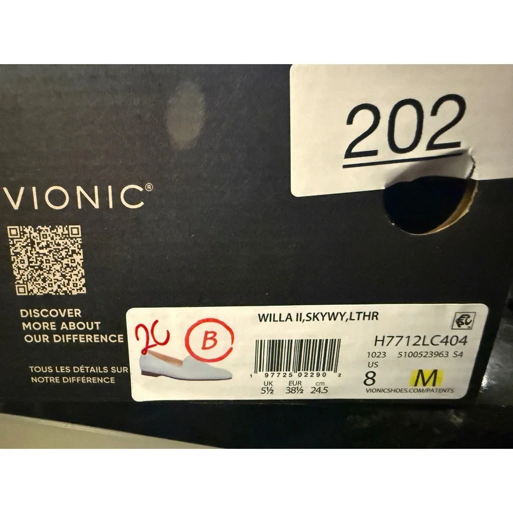 Vionic Willa II Sky Blue‎ Leather Loafer Flat Womens 8 M Arch Support Shoe New